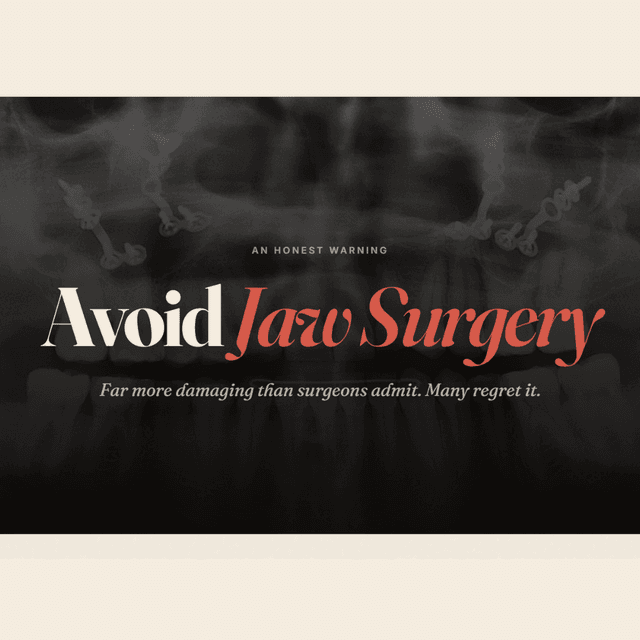 avoidjawsurgery.com — “Avoid Jaw Surgery” over a panoramic jaw X-ray